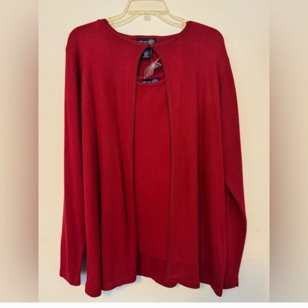 Red Open Front Cardigan with Cami